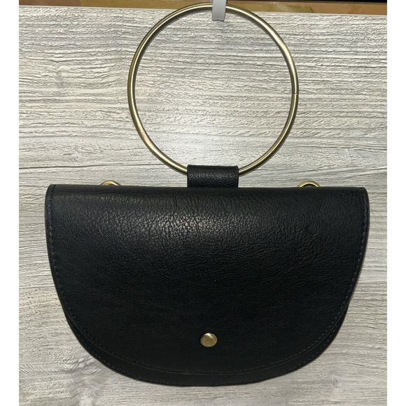 Anthropologie Handbags - Anthropologie Veronica Ring Bag Black‎ Crossbody Bracelet Handle Half Moon B3
